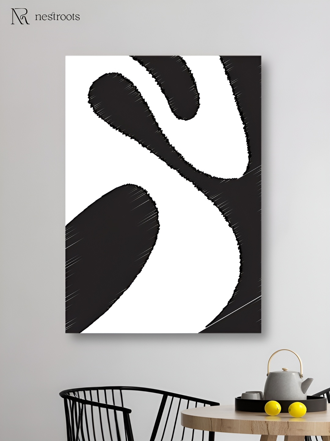 

nestroots Black & White Abstract Canvas Framed Painting Wall Art
