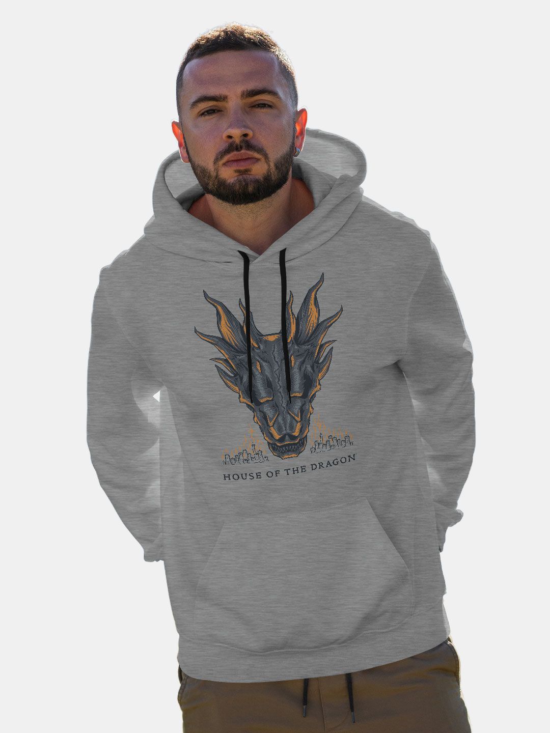 

macmerise Men Printed Hooded Sweatshirt, Grey