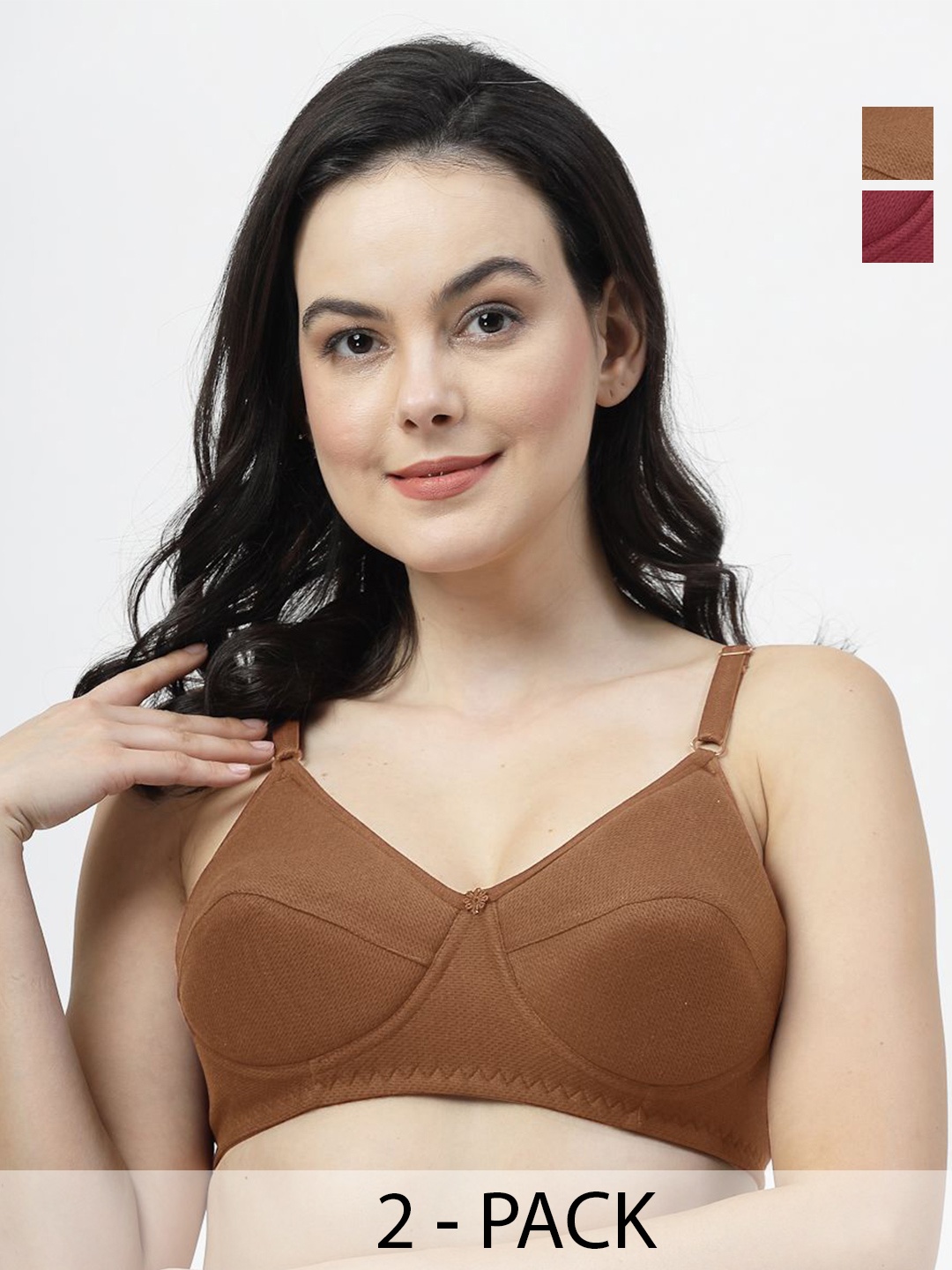 

SHYAM SONS FLAIR Pack Of 2 Full Coverage Lightly Padded Everyday Bra, Brown