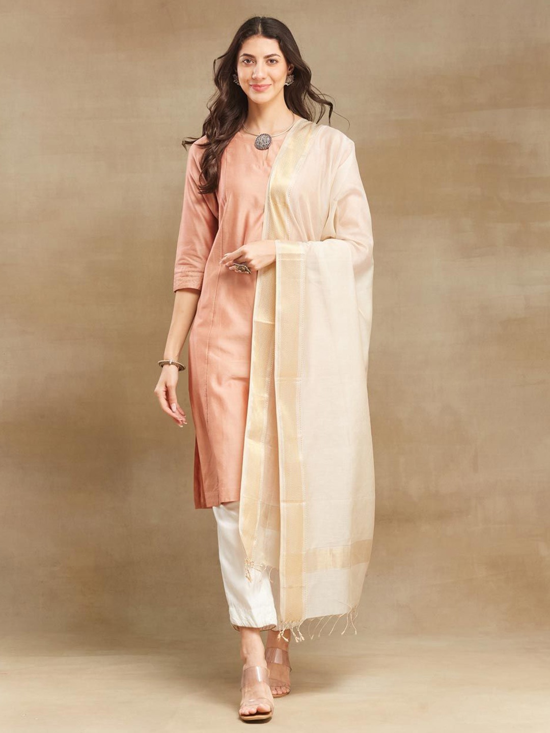 

Fabindia Natural Cotton Silk Blend Dupatta, Beige
