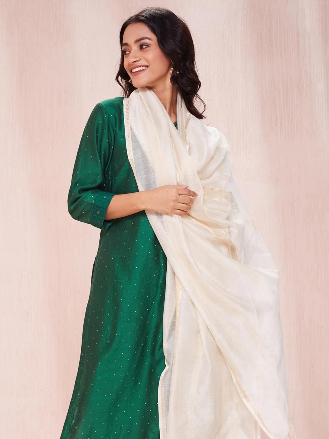

Fabindia Cotton Silk Blend Dupatta, Beige