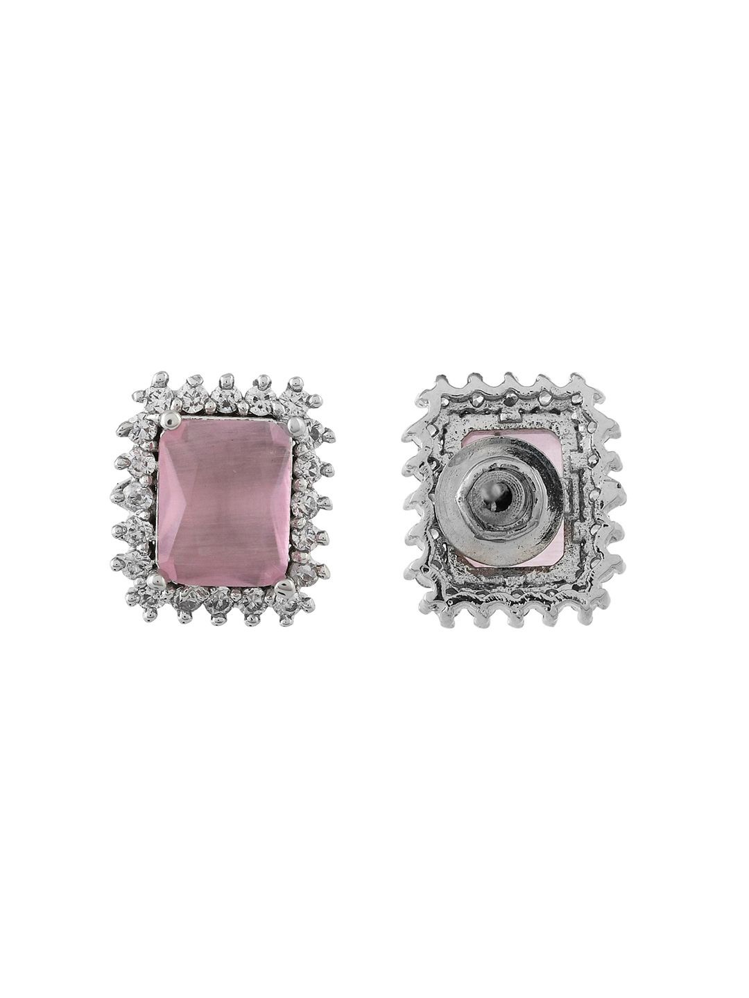 

Voylla Rhodium Plated Contemporary American Diamond Studded Earrings, Silver