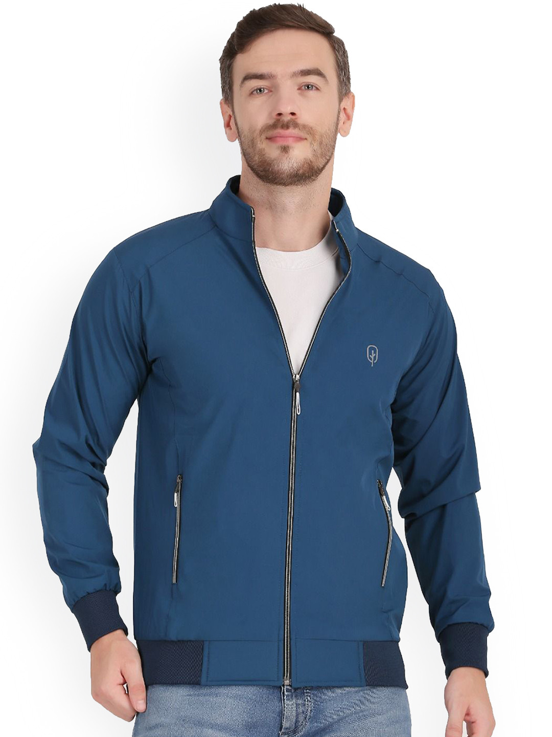 

BLUEFICUS Men Solid Windcheater Bomber Jacket, Blue