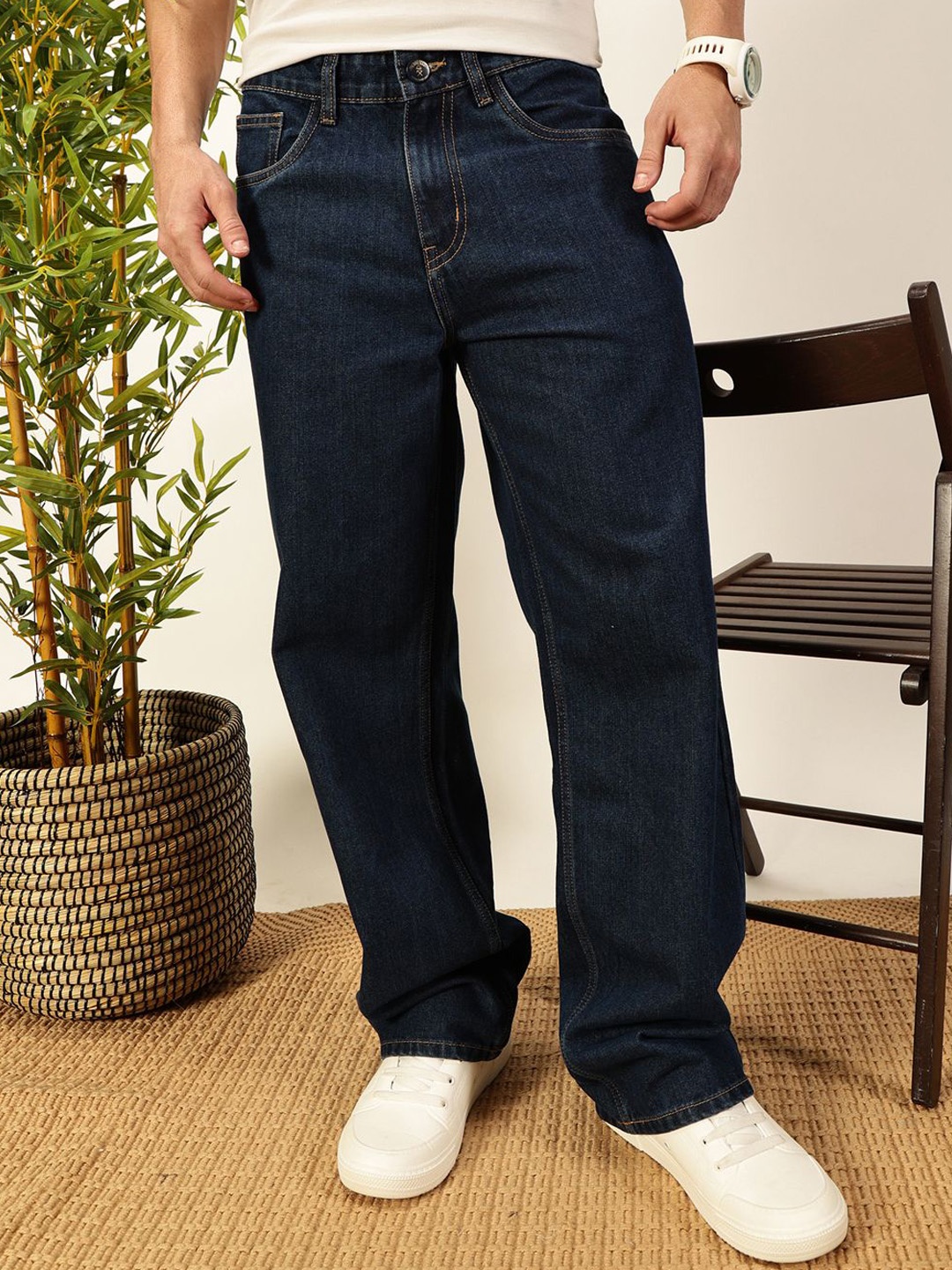 

Thomas Scott Men Smart Relaxed Fit Pure Cotton Baggy Jeans, Blue