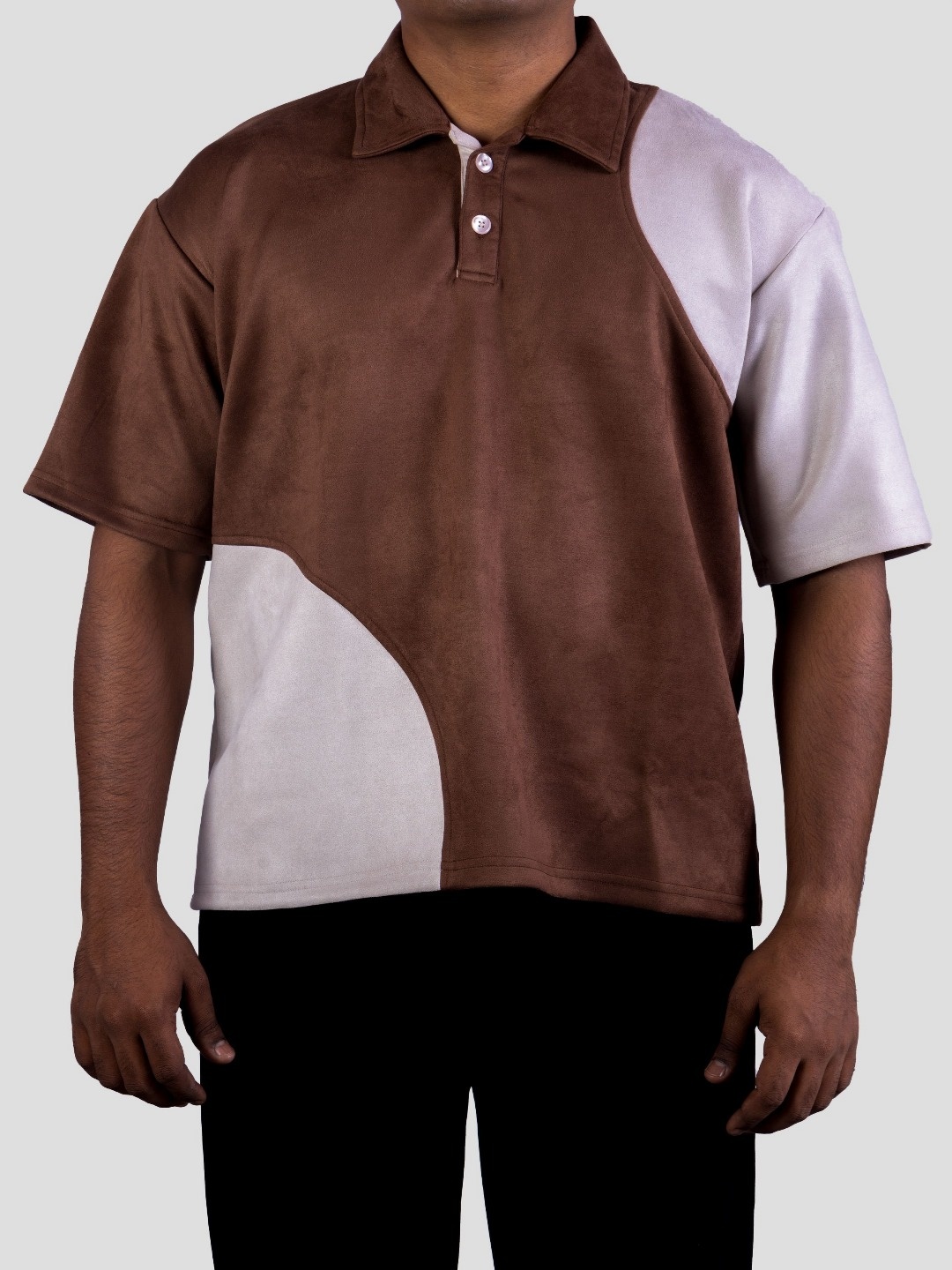 

HOP HEAD Unisex Colourblocked Polo Collar Relaxed Fit T-Shirt, Brown