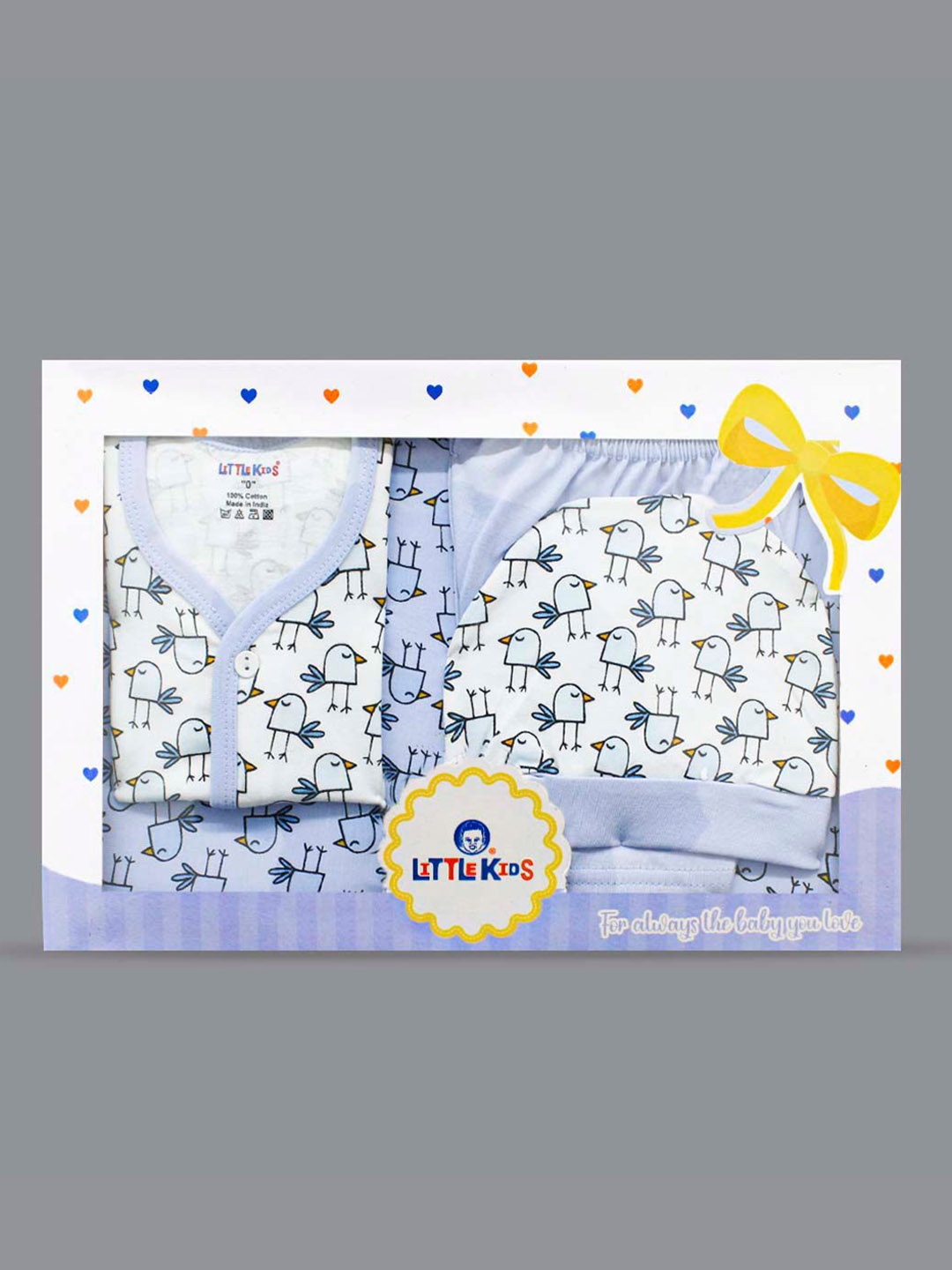 

Born Babies Infants 4 Pcs Printed Pure Cotton Baby Apparel Gift Set, Blue