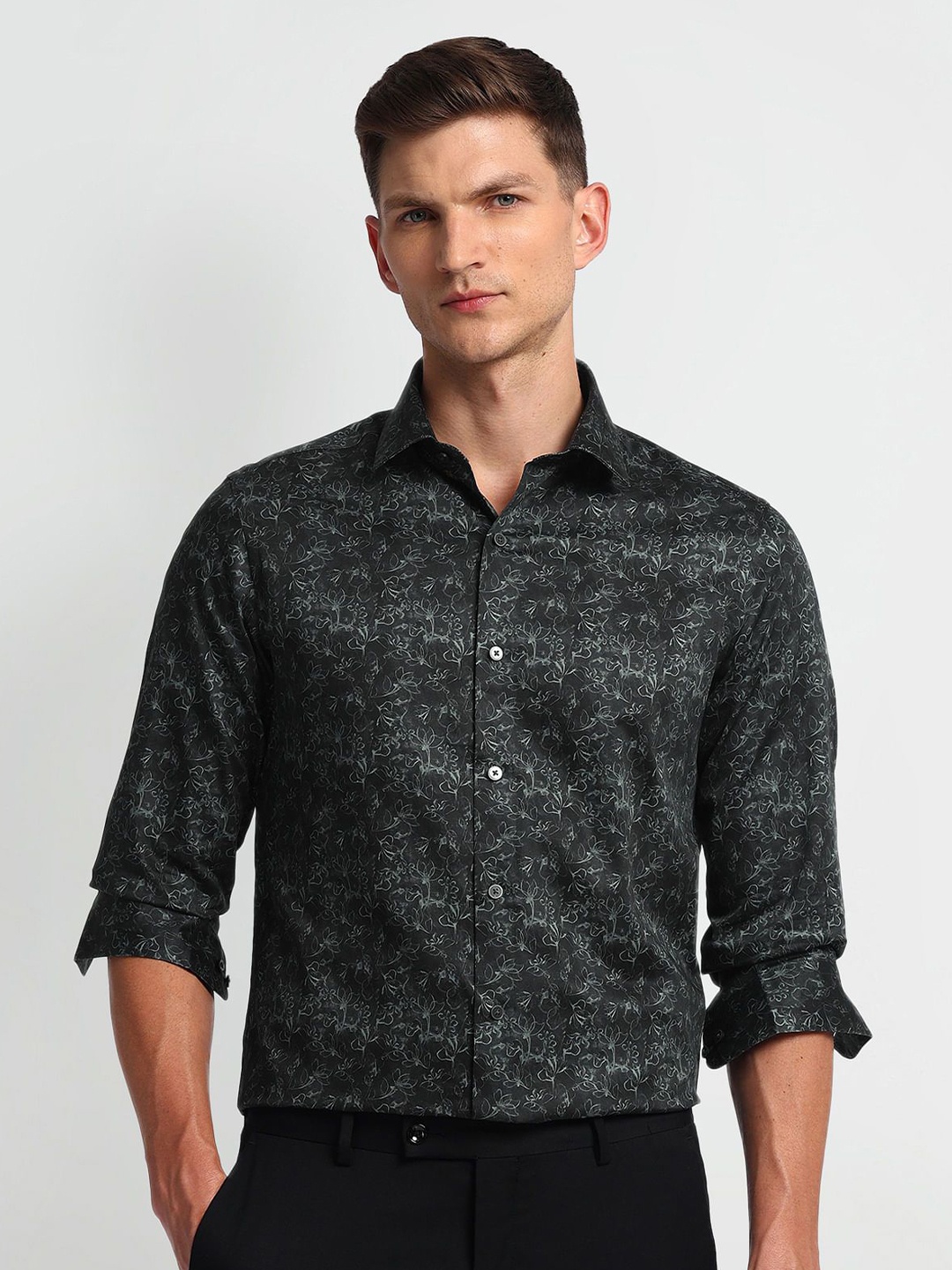 

Arrow New York Men Spread Collar Abstract Printed Cotton Slim Fit Formal Shirt, Black