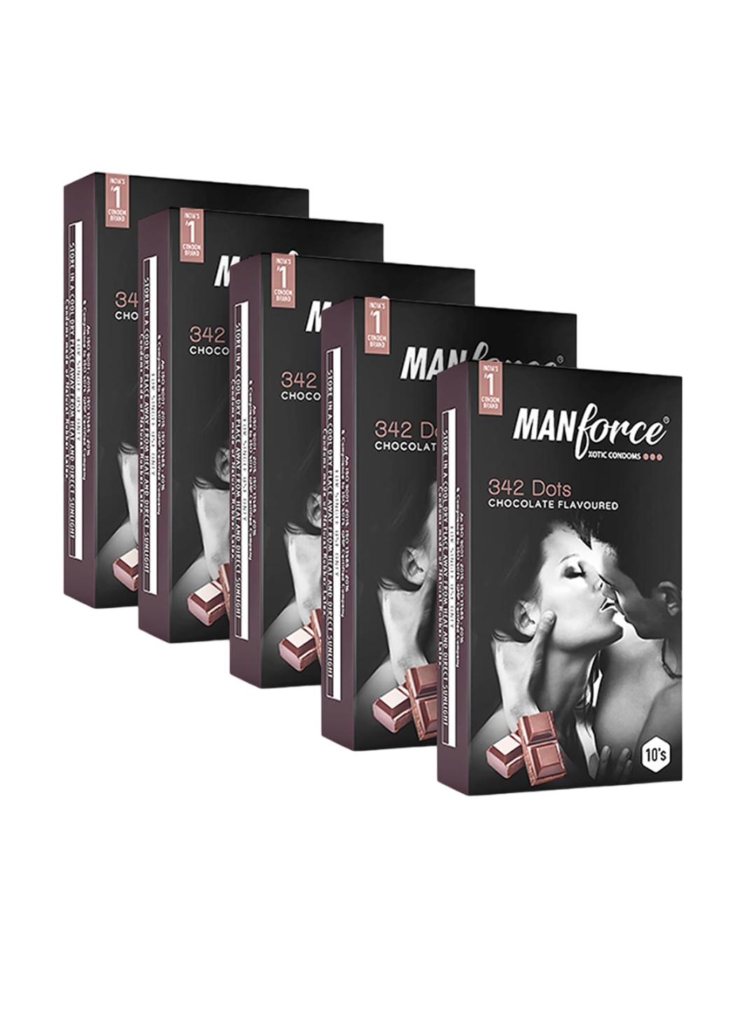 

Manforce Set Of 5 Xotic Chocolate Flavoured Condoms-10Pcs Each, Black