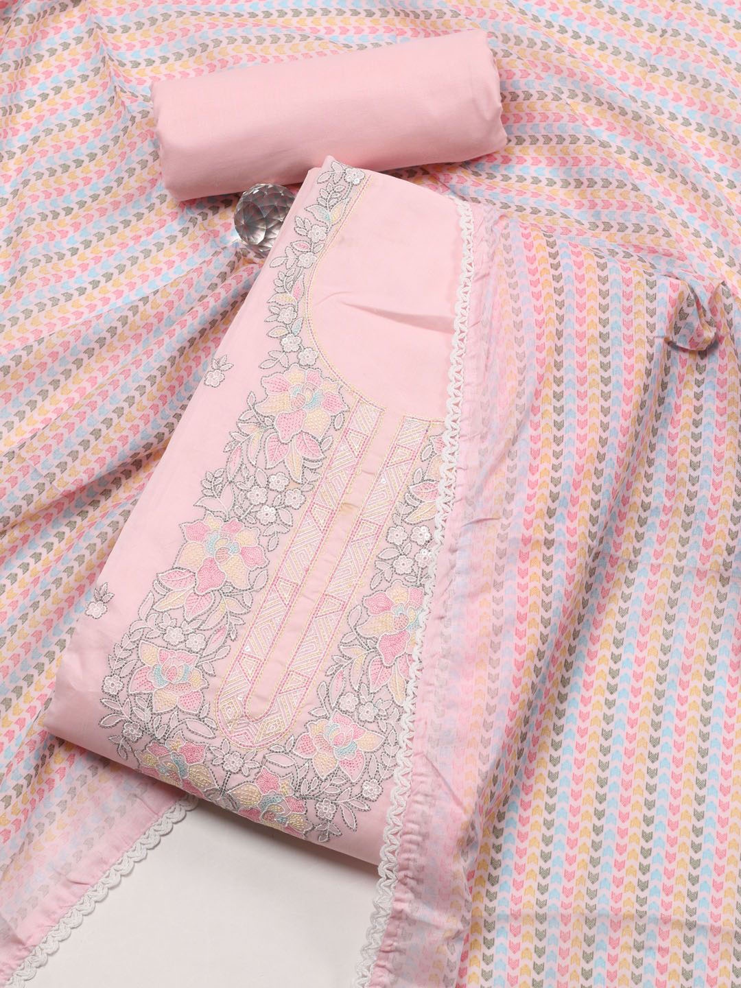 

Meena Bazaar Embroidered Unstitched Dress Material, Pink