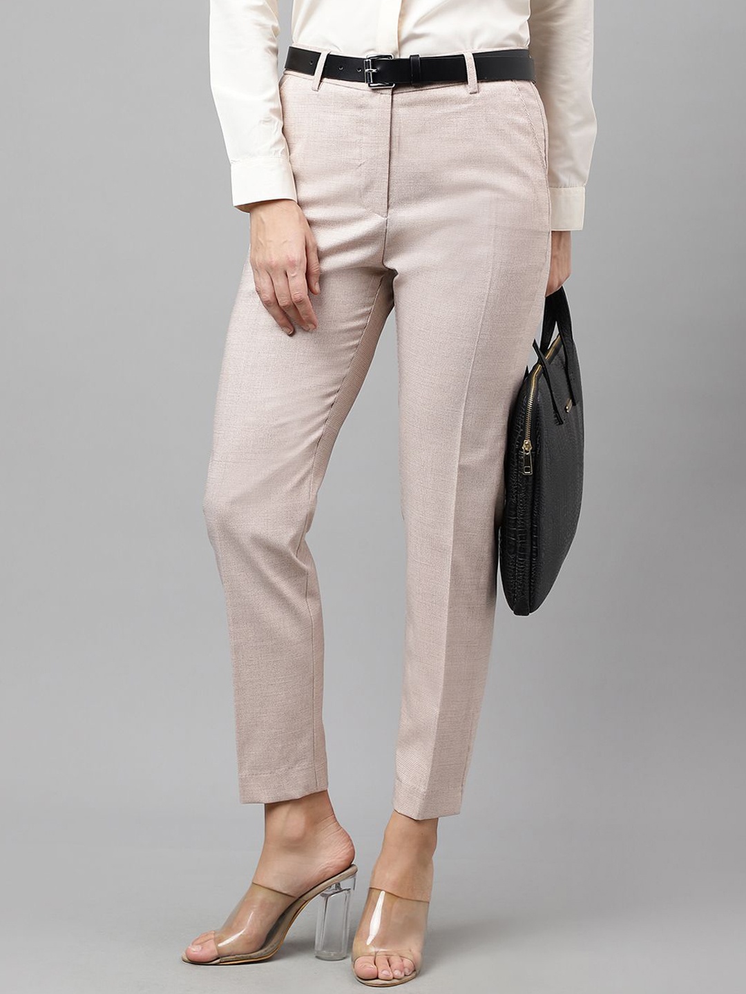 

Hancock Women Original Solid Slim Fit Stretchable Formal Trousers, Peach