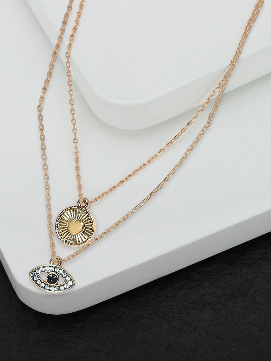 

fabula Artificial Stones Heart & Evil Eye Charms Anklet, Gold
