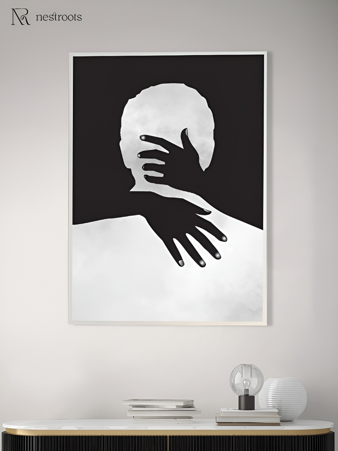 

nestroots Black & White Behind the Veil Canvas Framed Painting Wall Art