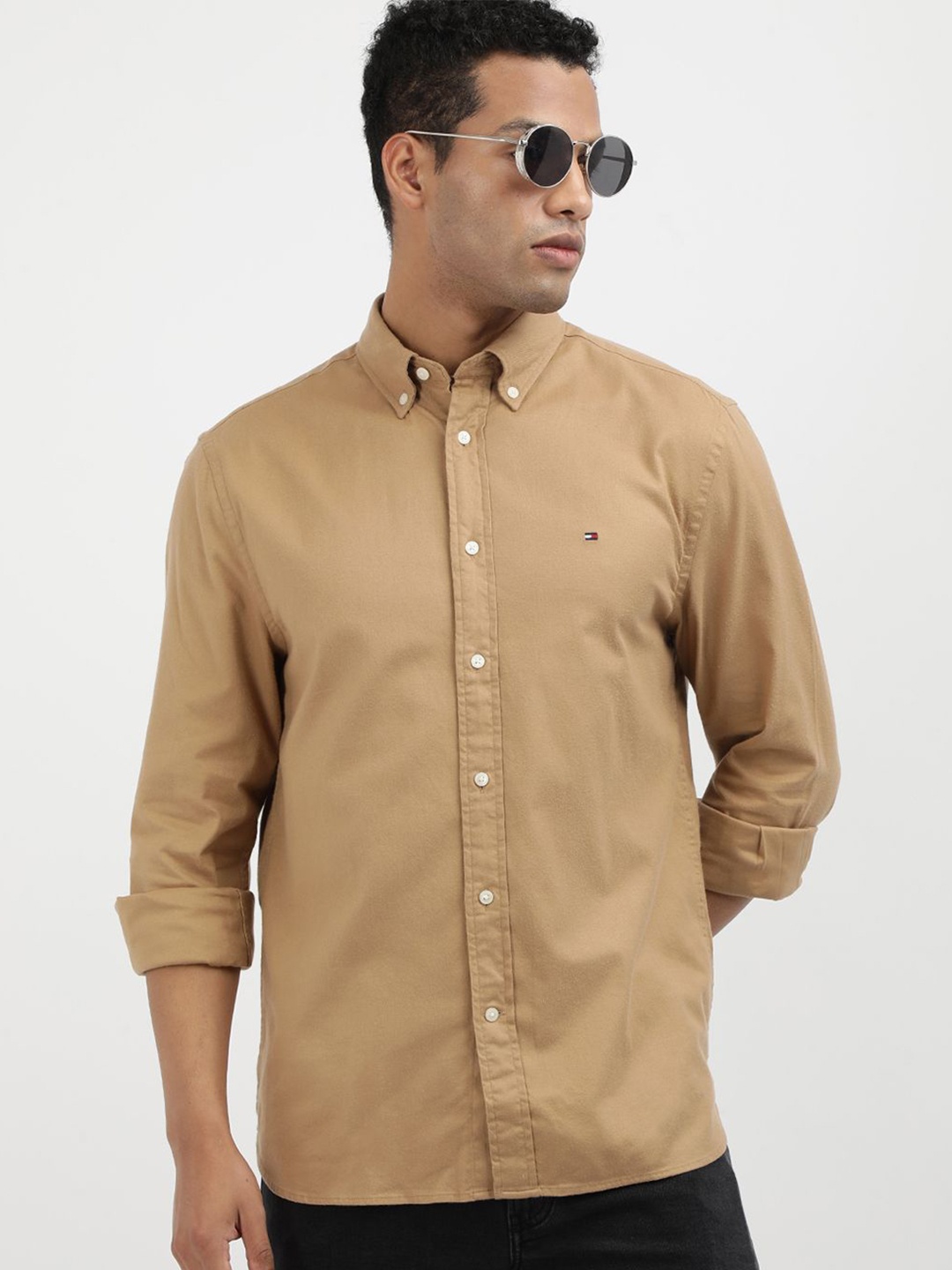 

Tommy Hilfiger Men Solid Button-Down Collar Casual Shirt, Beige