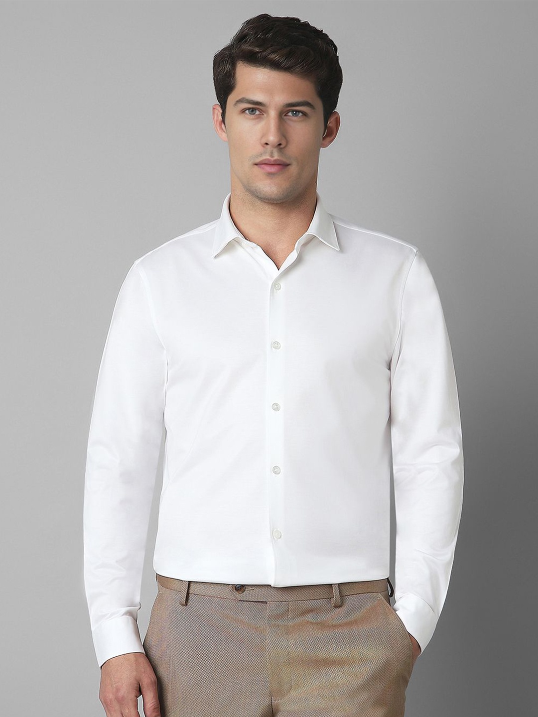 

Louis Philippe Men Spread Collar Solid Cotton Slim Fit Formal Shirt, White