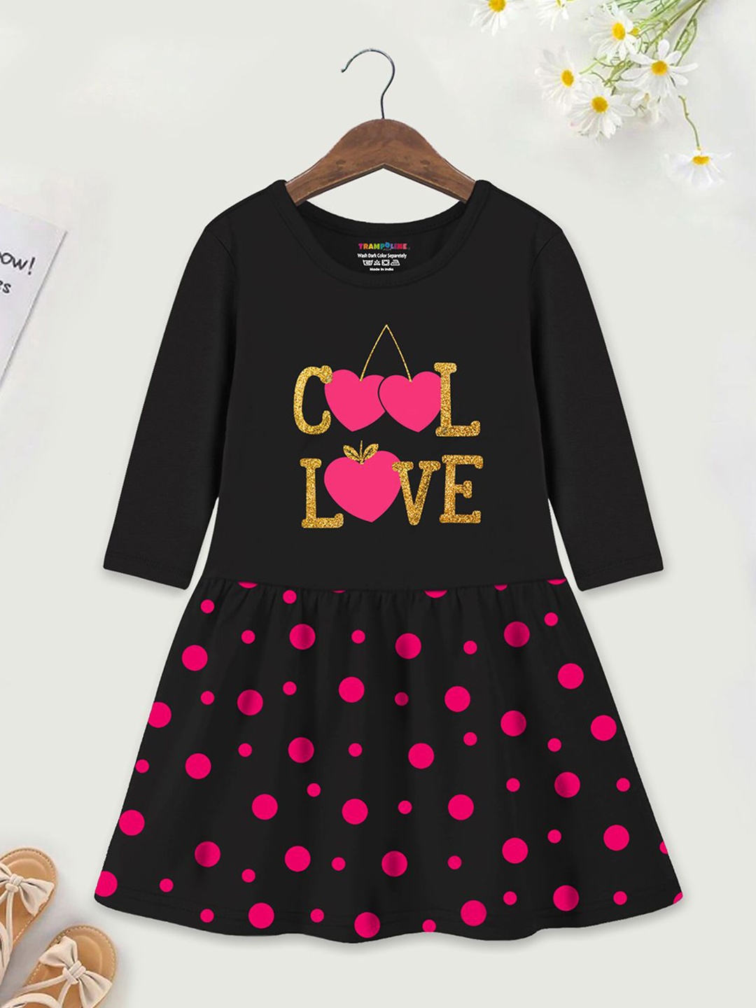 

YK X Girls Polka Dot A-Line Dress, Black