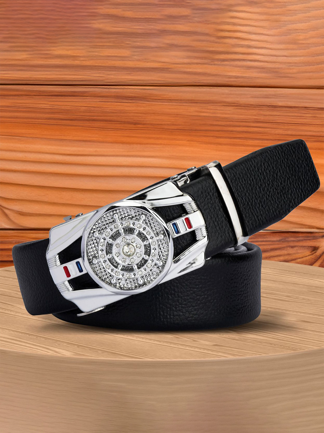

WINSOME DEAL Men Textured Slider Buckle Casual Belt, Black
