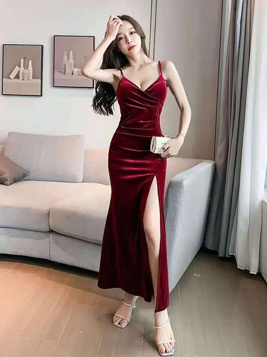 

StyleCast x Revolte Shoulder Straps Solid Bodycon Dress, Red
