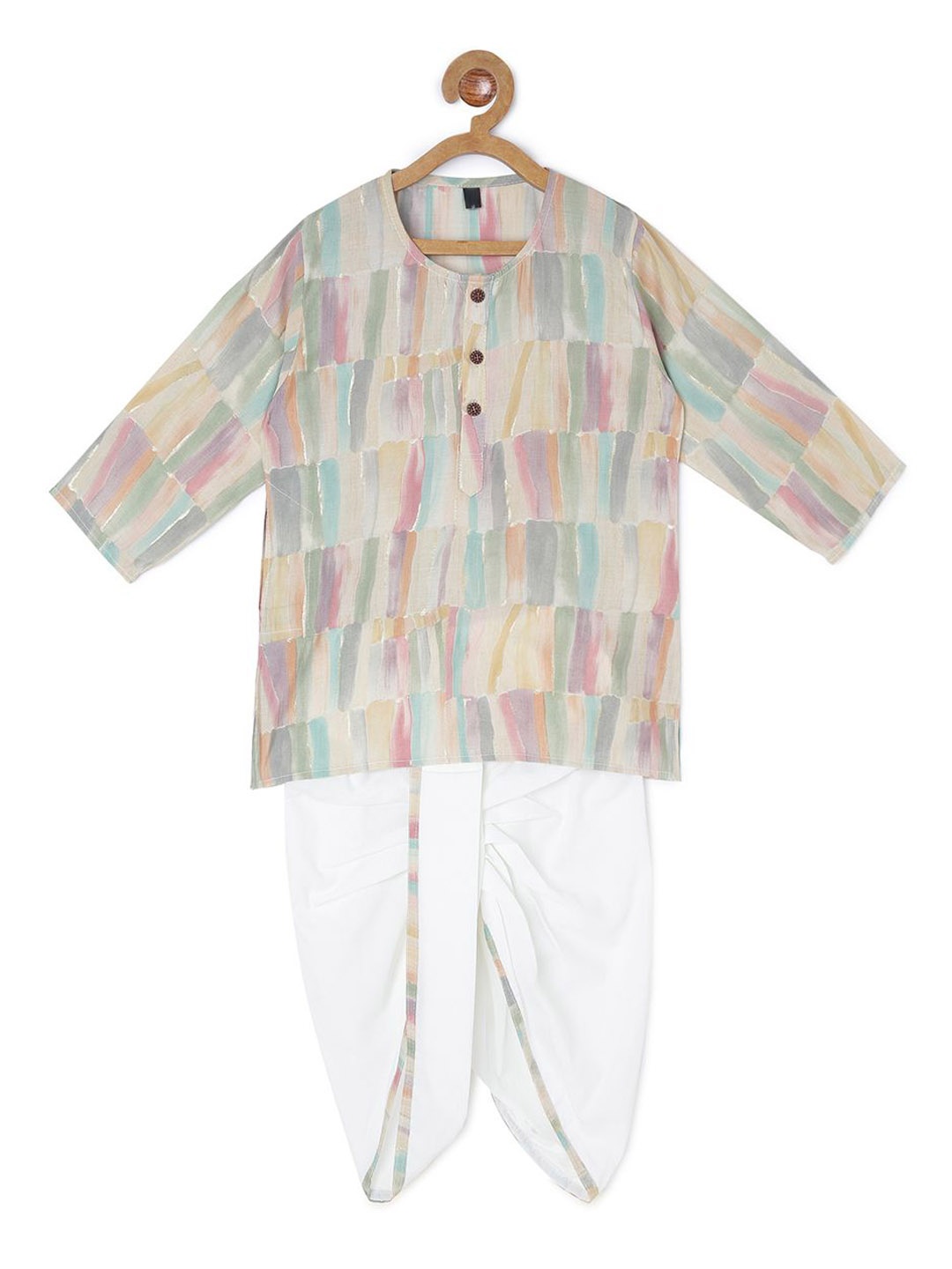 

CHAYIM Kids Abstract Printed Straight Kurta With Dhoti Pants, White