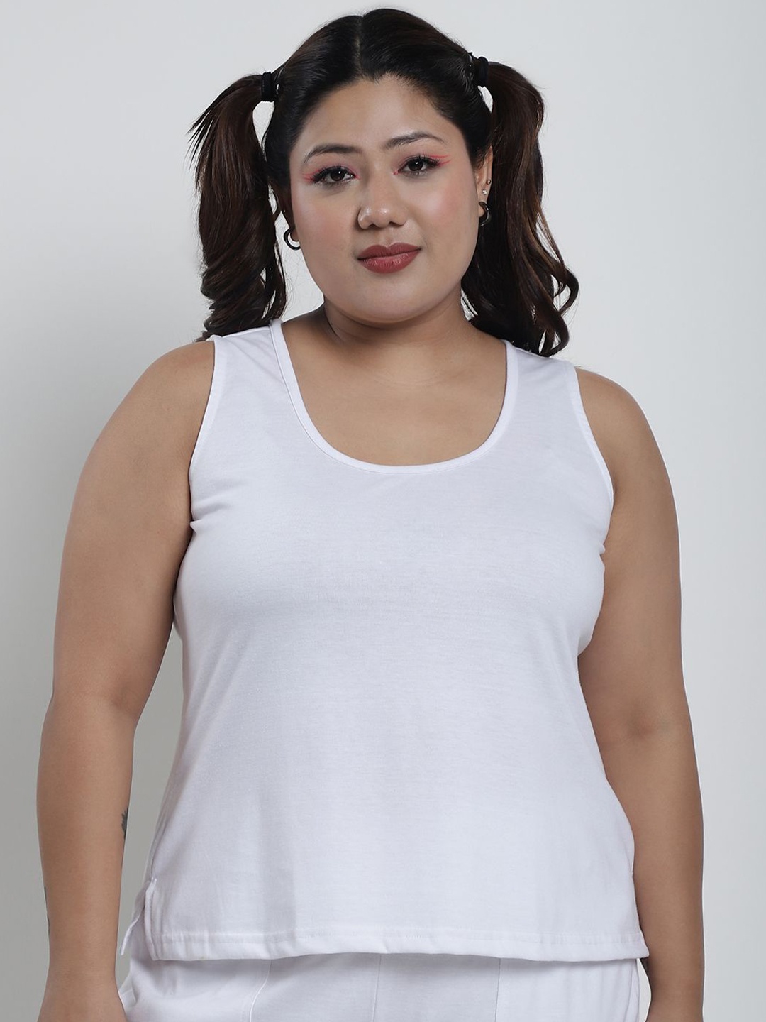 

thkgrlz Women Solid Round Neck Cotton Plus Size Top, White