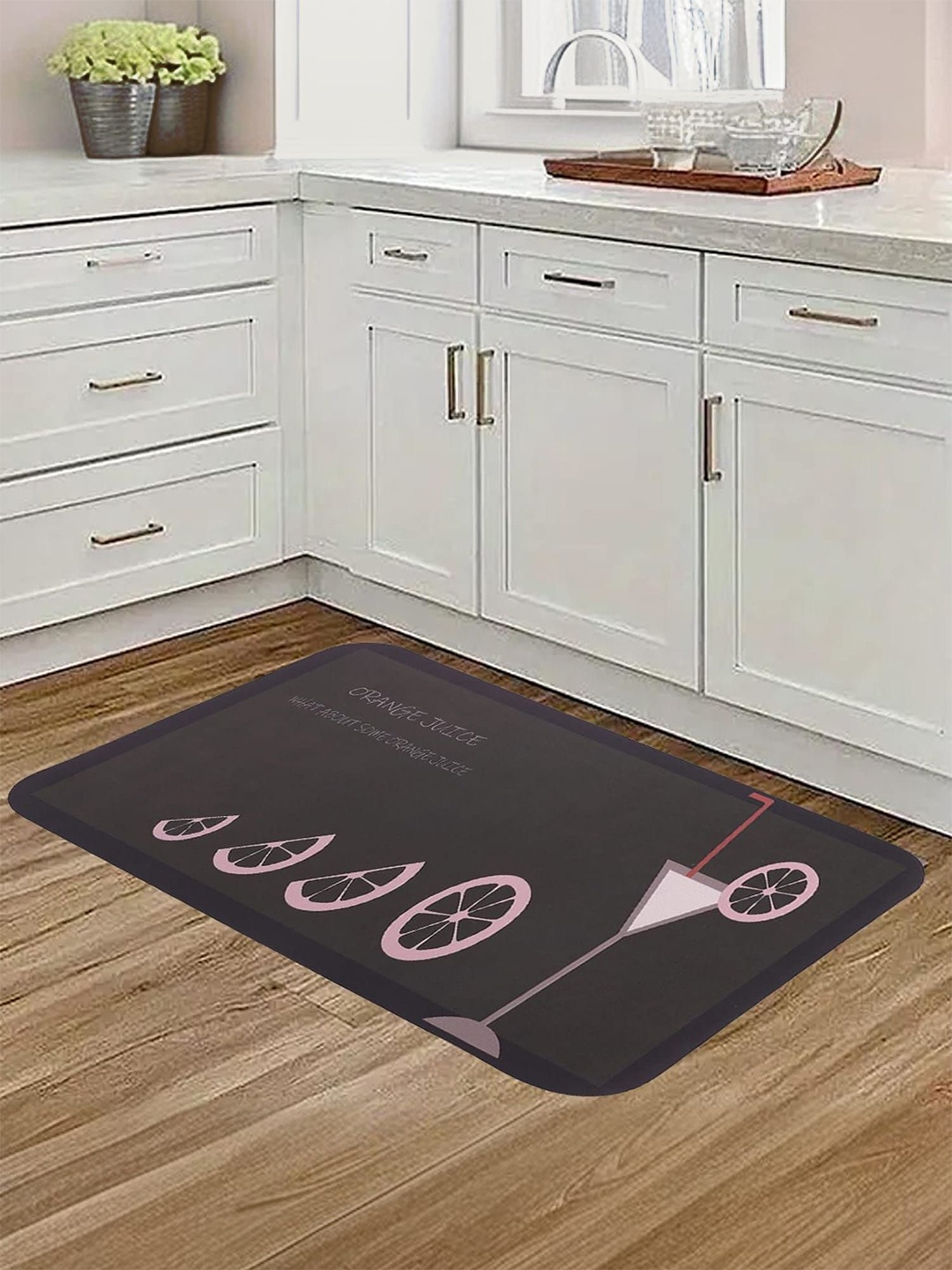

Kuber Industries Brown & Pink 5 Pcs Printed 240 GSM Anti Skid Bath Rugs