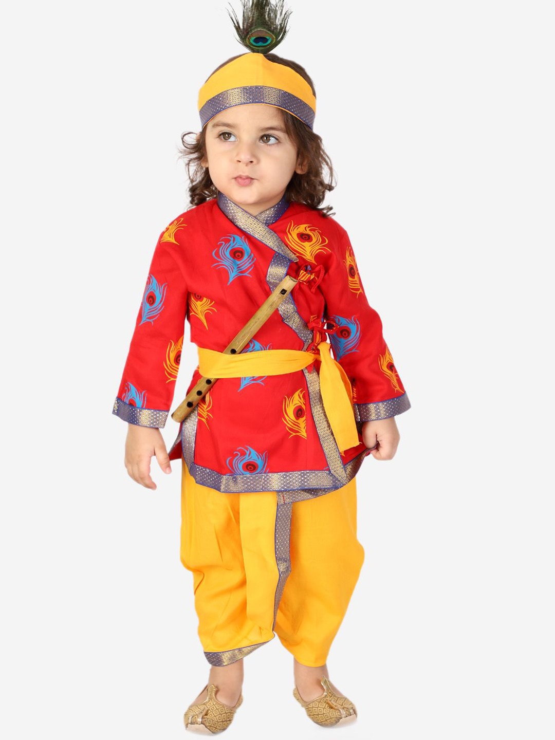 

KID1 Boys Krishna Printed Pure Cotton Angrakha Kurta with Dhoti Pants, Red