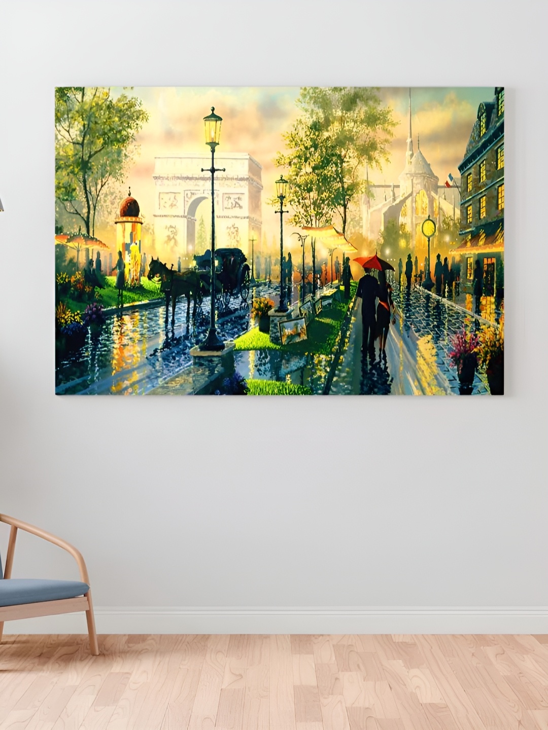 

CLAWCRAFTS Yellow and Green Wooden Abstract Wall Painting