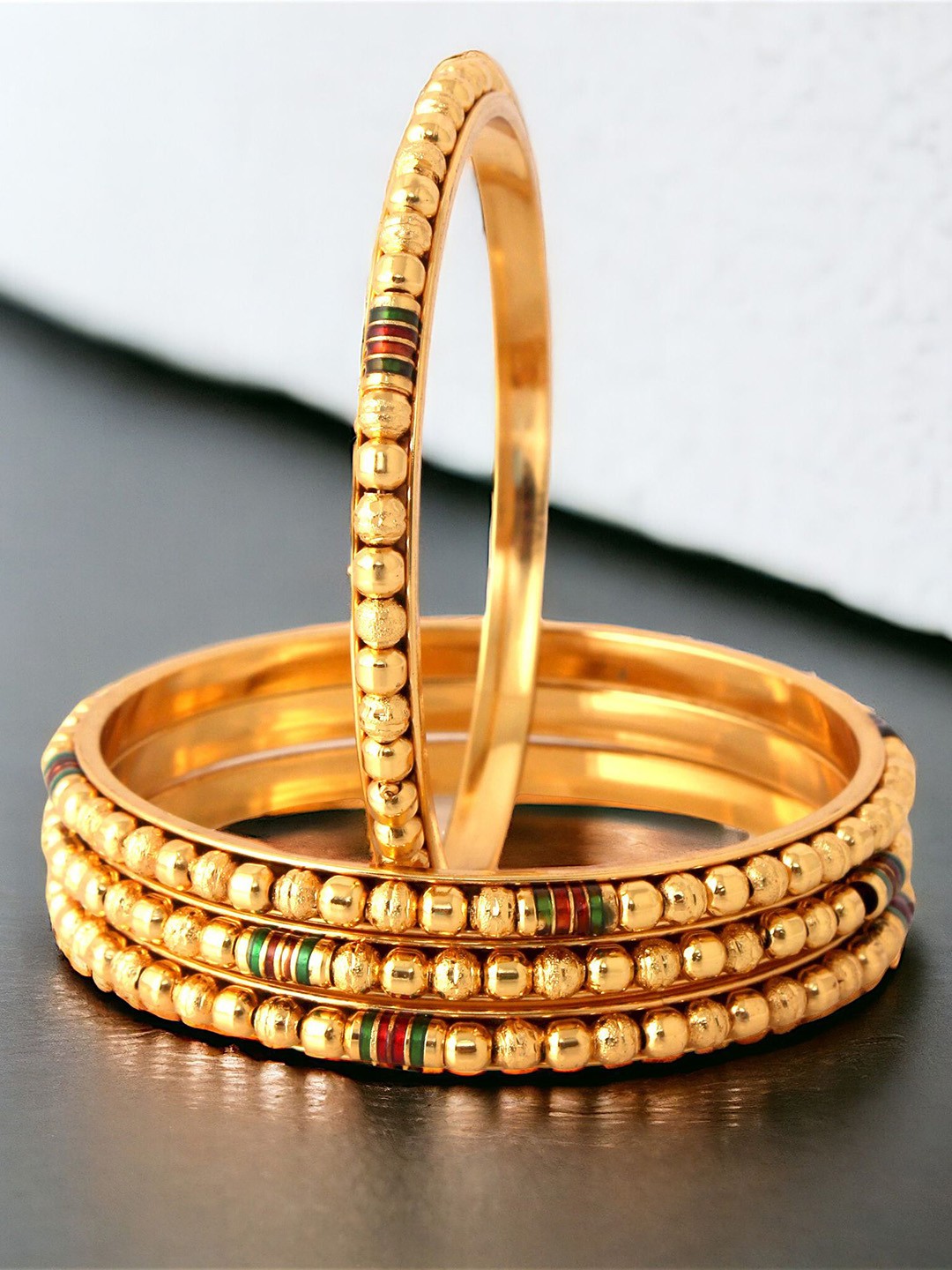

LUCKY JEWELLERY Set Of 4 18K Gold-Plated Bangles