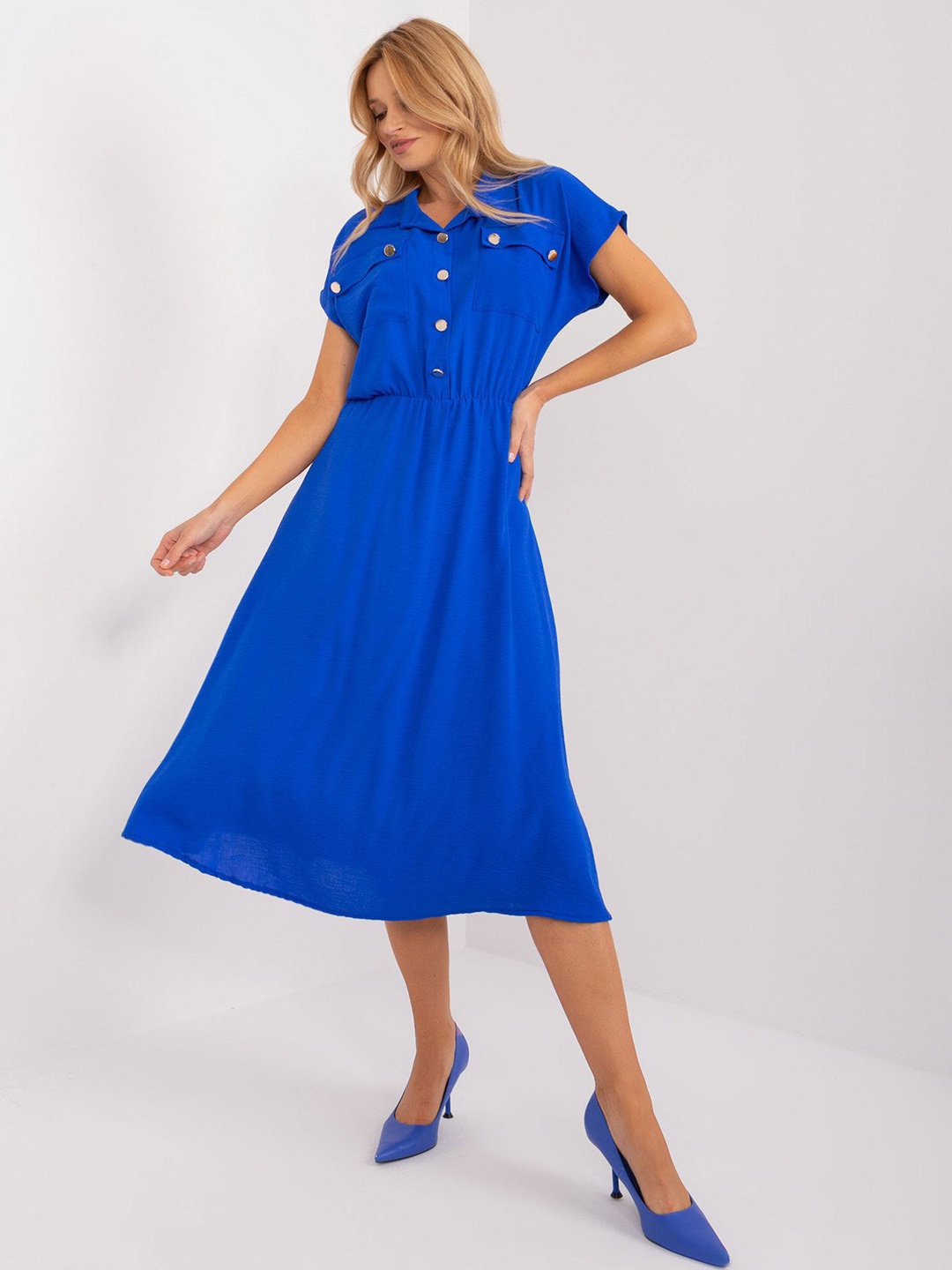 

StyleCast x Revolte Women Shirt Collar Fit & Flare Midi Dress, Blue