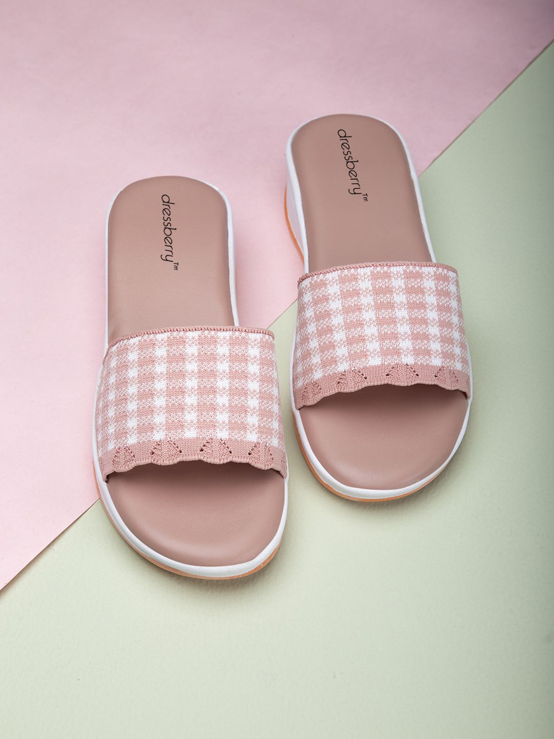

DressBerry Women Checked Open Toe Flats, Pink