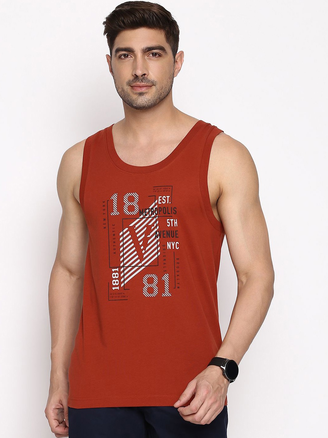 

Van Heusen Graphic Printed Cotton Innerwear Vests IH7VTL1BO60075, Orange