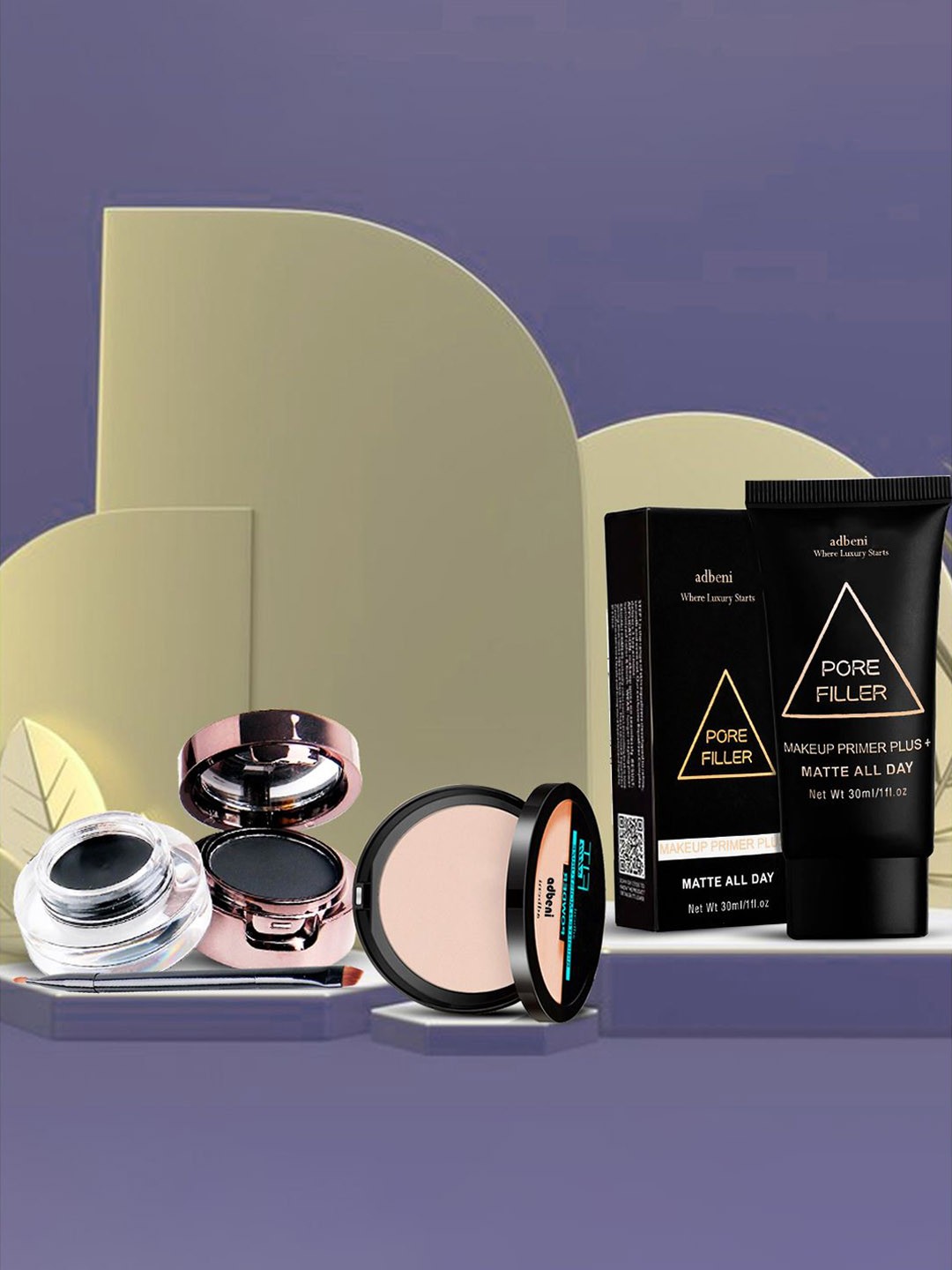 

Adbeni Compact Powder With Face Primer & Gel Eyeliner, Multi