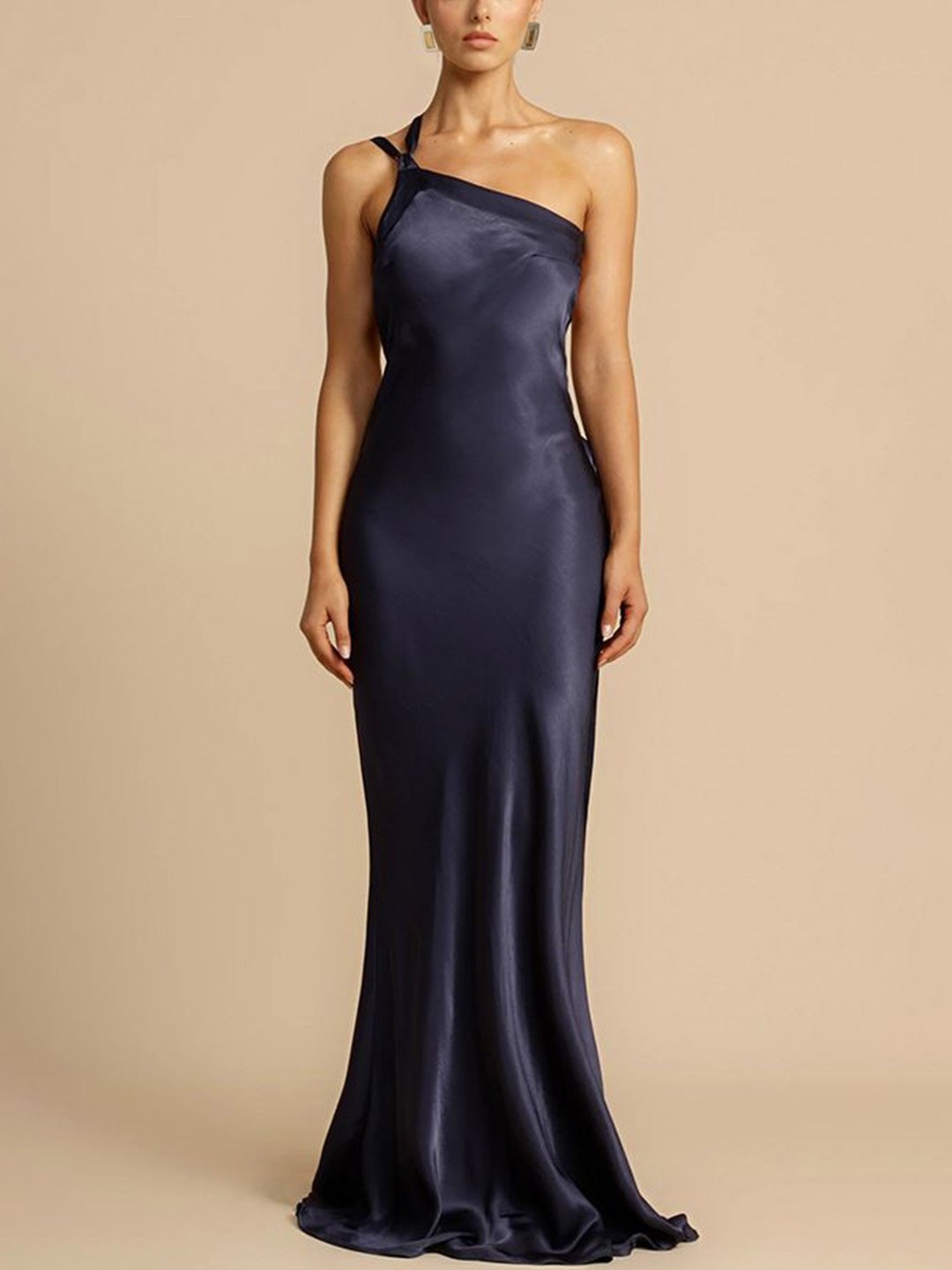 

StyleCast x Revolte One Shoulder Chiffon Maxi Dress, Navy blue