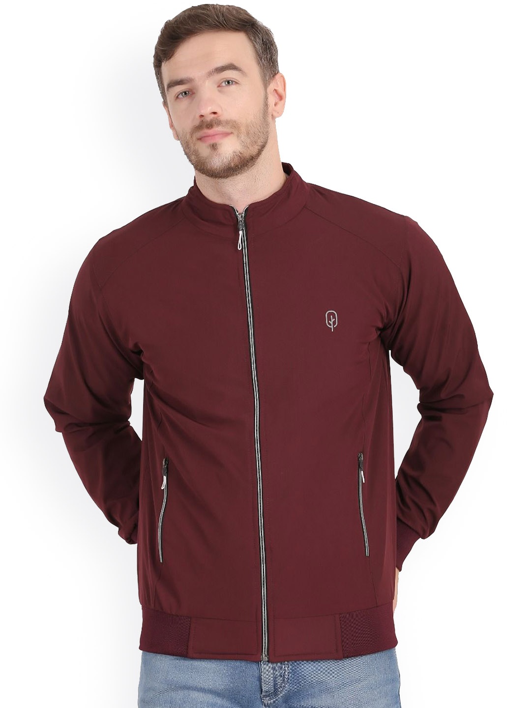 

BLUEFICUS Men Solid Windcheater Bomber Jacket, Maroon
