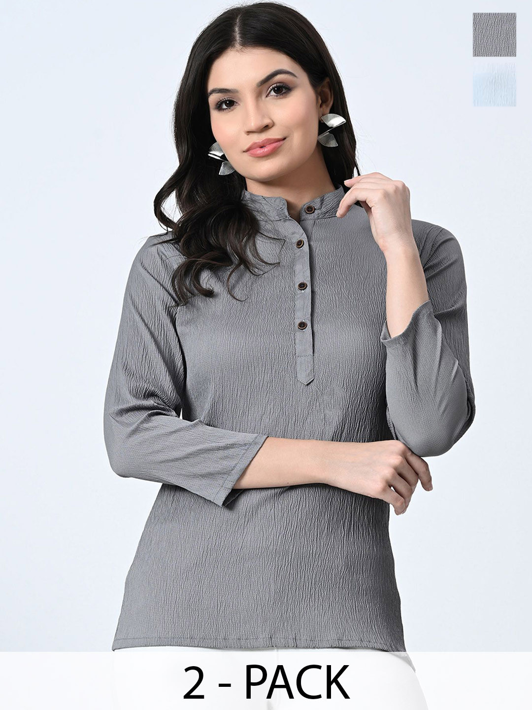 

BAESD Pack Of 2 Band Collar Crepe Tops, Grey