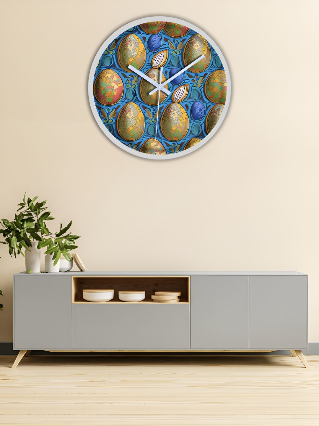 

OLIVE TREE White & Blue Printed Contemporary Analogue Round Wall Clock