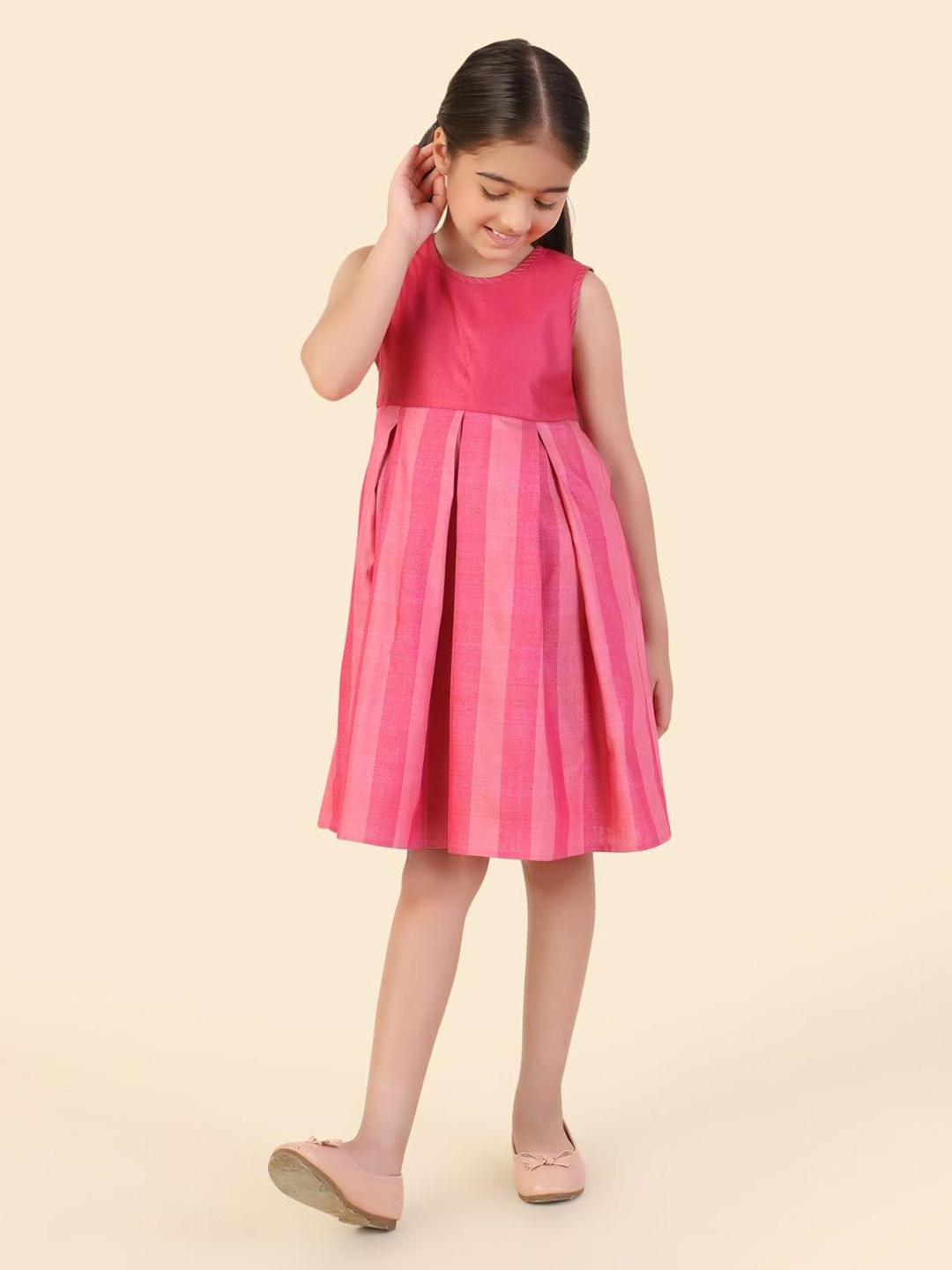 

Fabindia Girls Fit & Flare Dress, Fuchsia