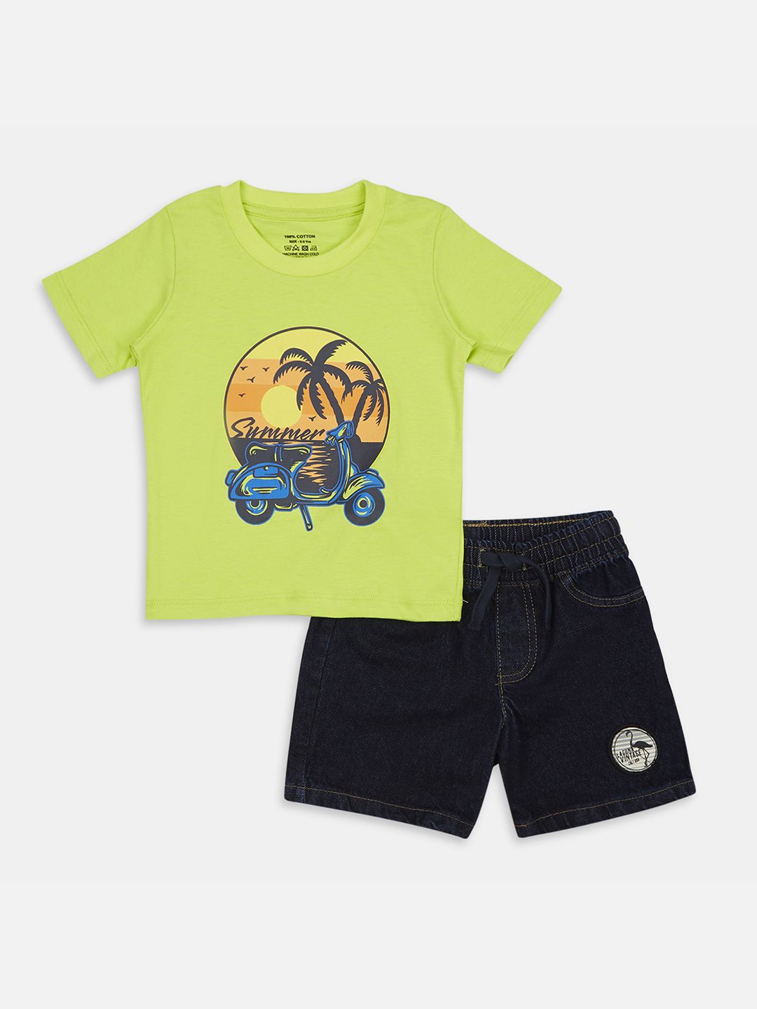 

YK Boys Clothing Set With Cotton T-shirt And Denim Shorts, Lime green