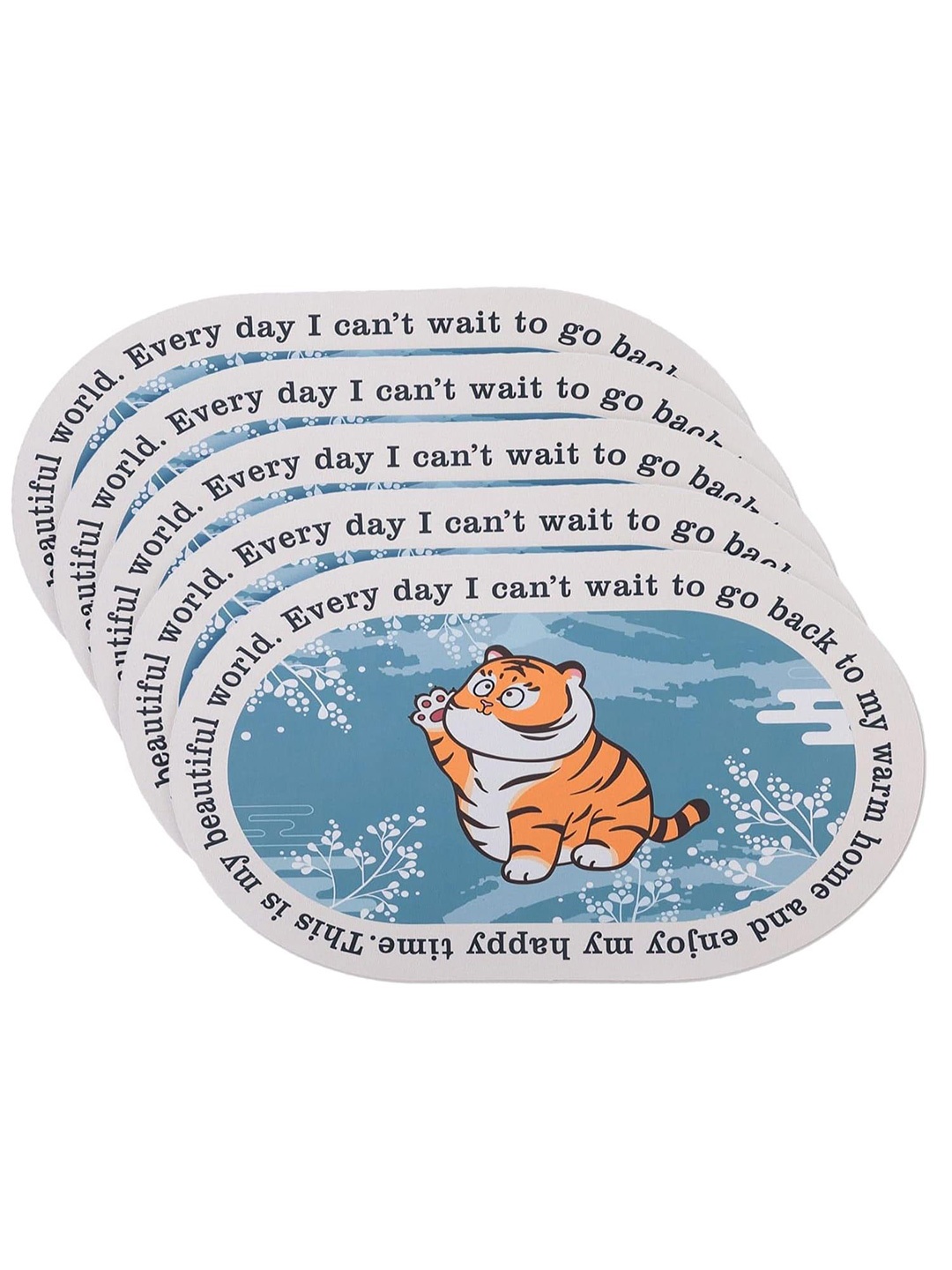 

Kuber Industries Blue & Orange 5 Pcs Printed 240 GSM Anti-Skid Bath Rugs