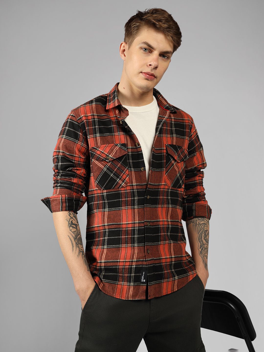 

Dennis Lingo Tartan Checks Flannel Relaxed Fit Pure Cotton Casual Shirt, Rust