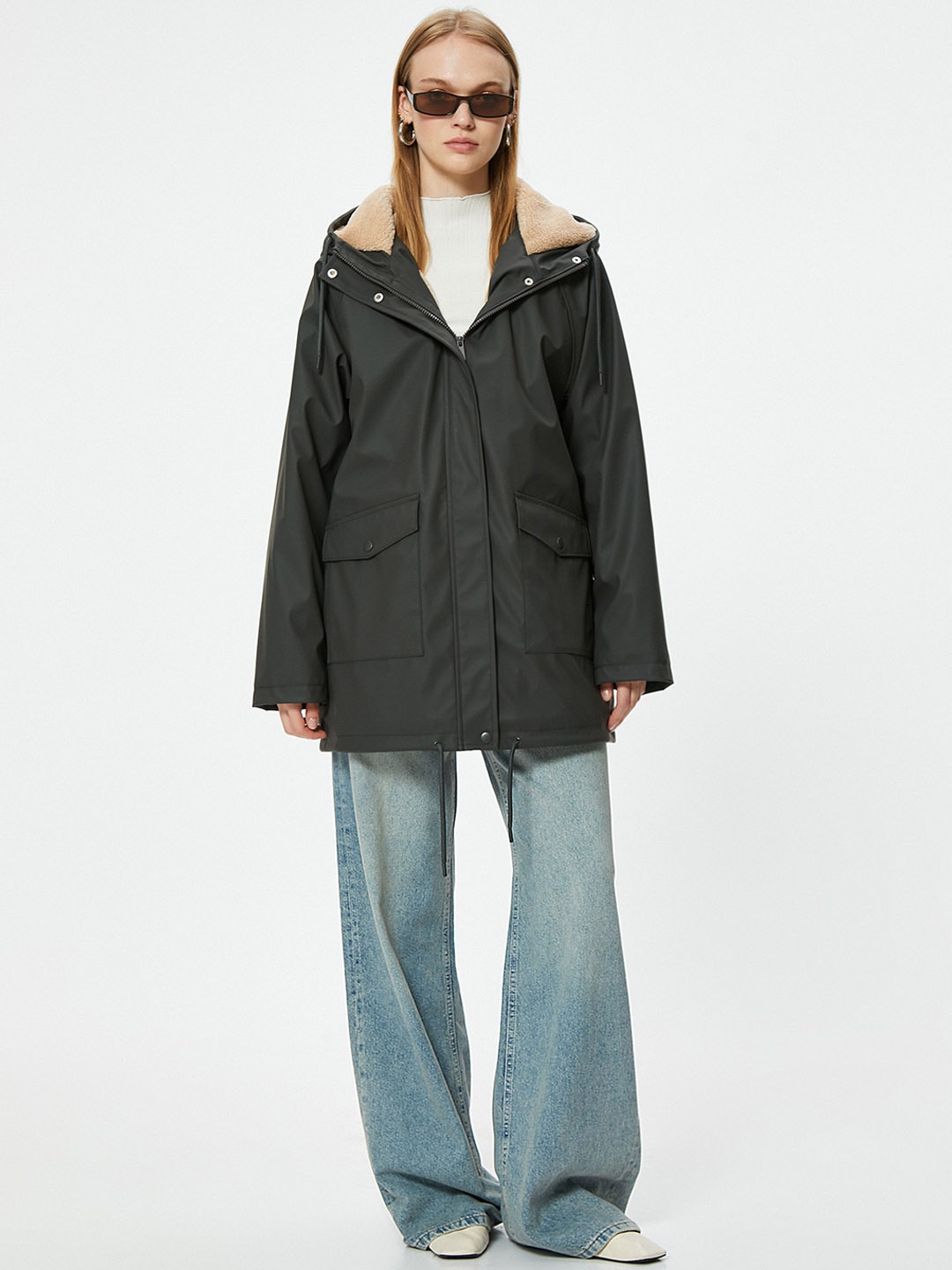 

Koton Women Hooded Solid Parka Jacket, Black