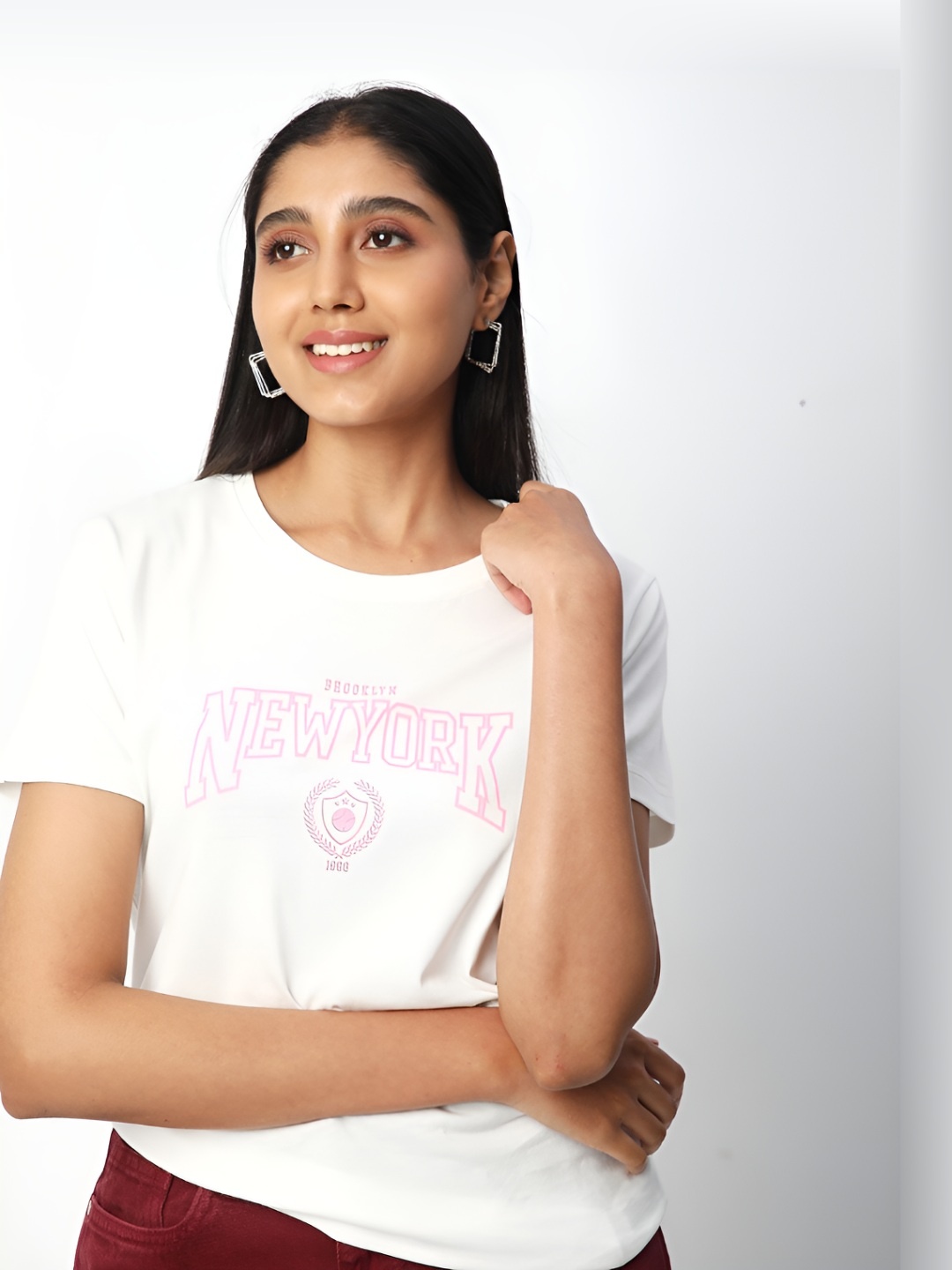 

R&B Women Typography Printed Round Neck Cotton T-shirt, White