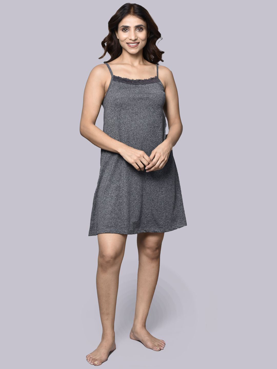 

Inner Sense Solid Shoulder Straps Organic Cotton Nightdress with Hairband, Grey
