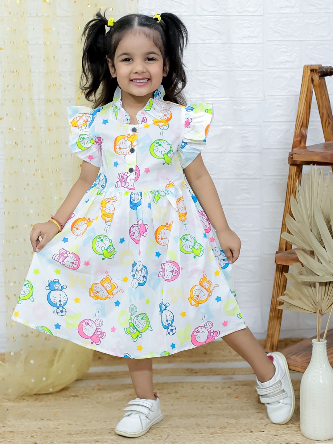 

UNBIND Girls Printed Flutter Sleeve Fit & Flare Dress, Multi