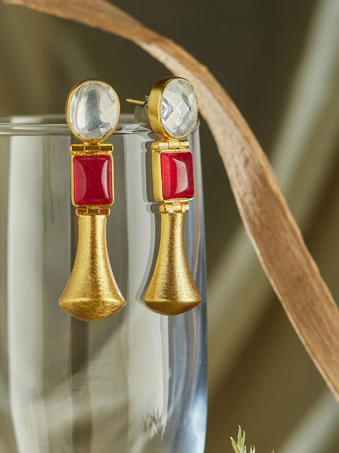 

Fabindia Stone Studded Silver Contemporary Drop Earrings, Gold