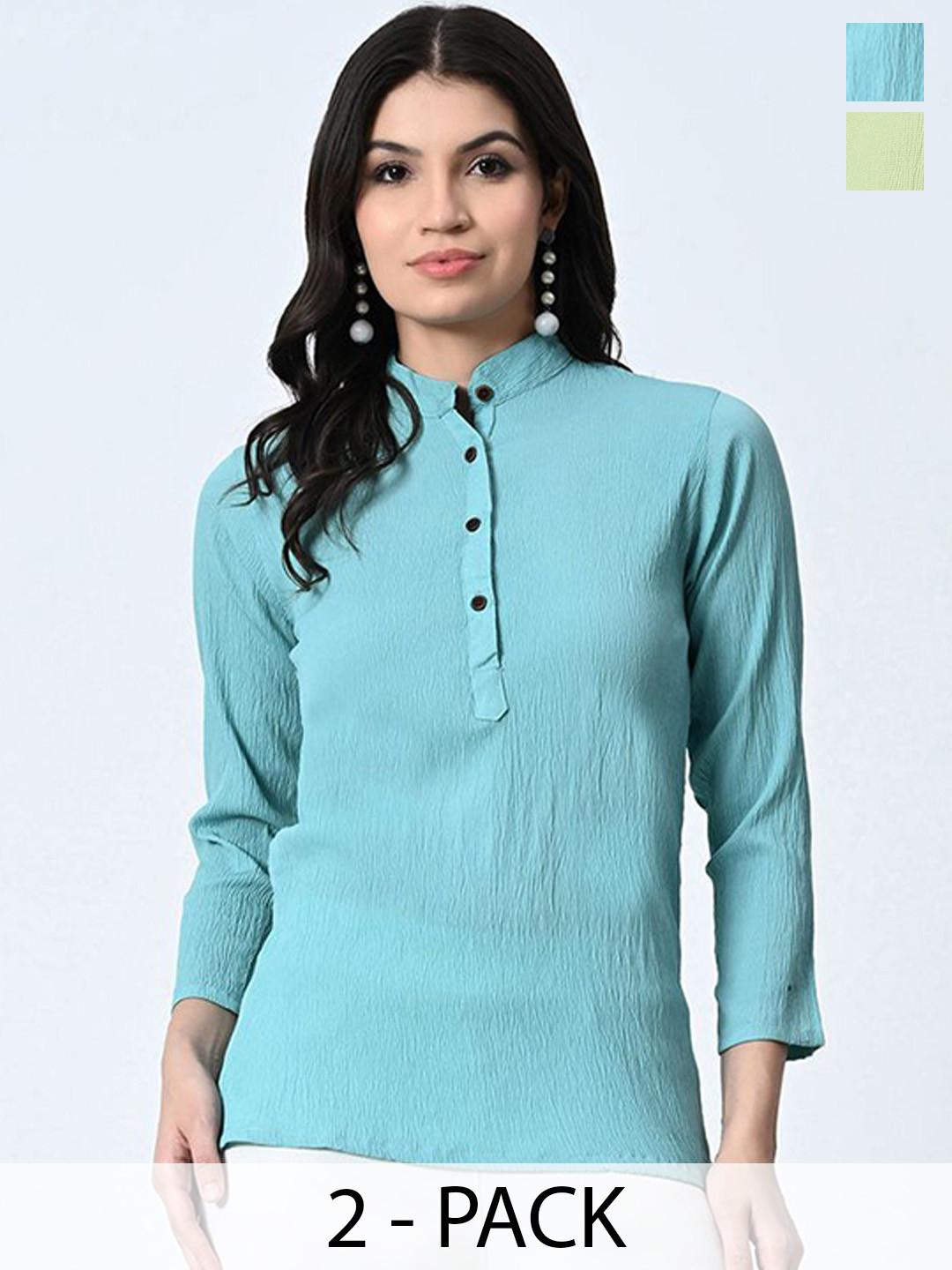 

BAESD Pack Of 2 Band Collar Tops, Blue