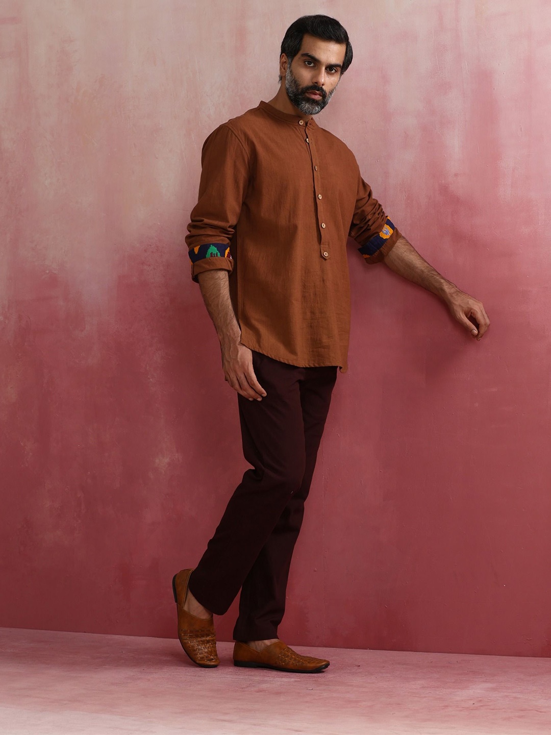 

trueBrowns Men Cotton Kurta, Brown