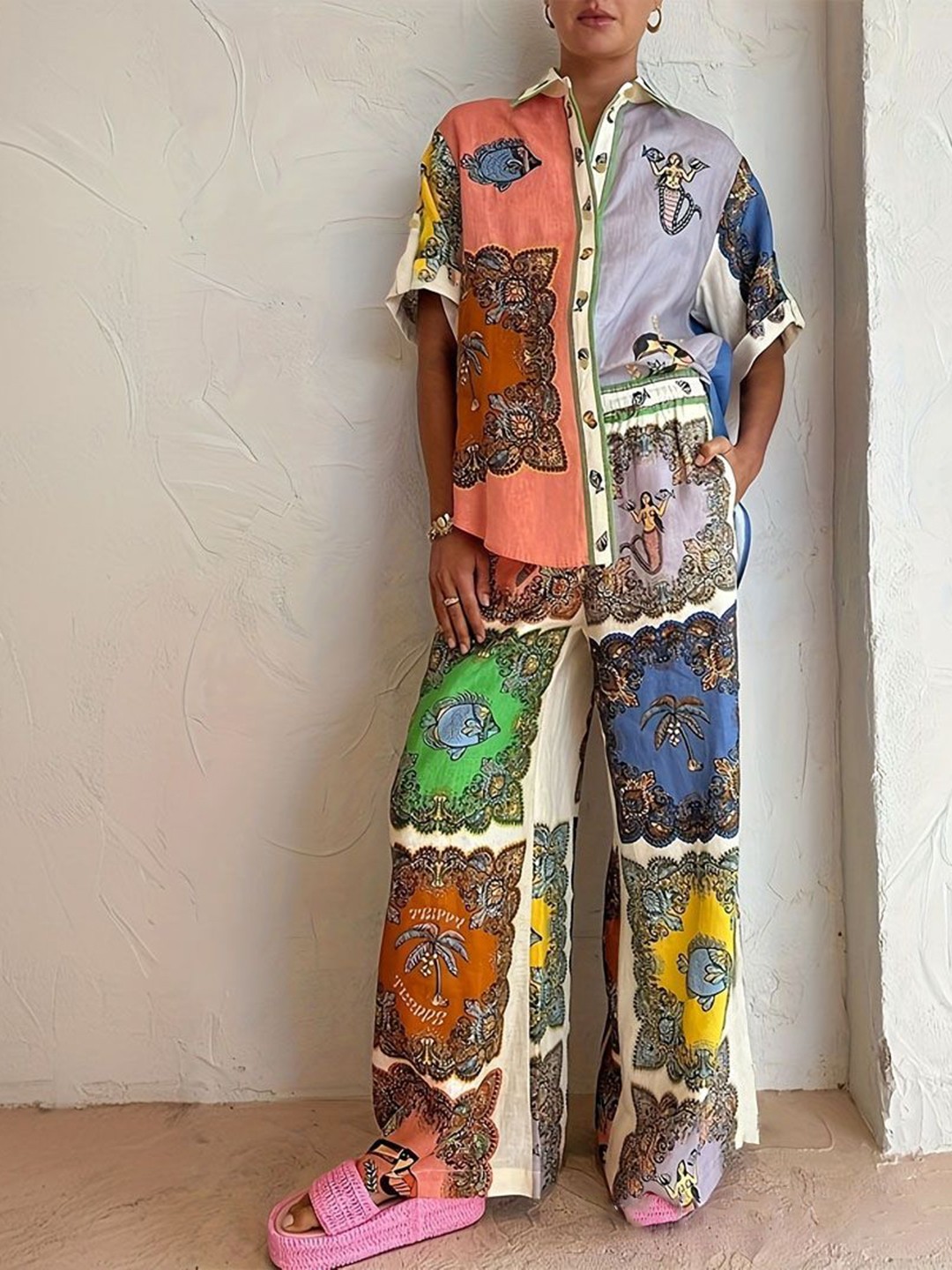 

StyleCast Printed Cotton Top & Trousers, Blue