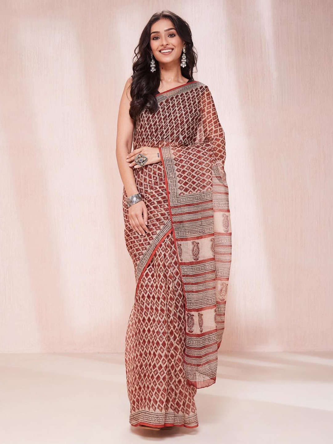 

Fabindia Ready to Wear Bagru Saree, Beige