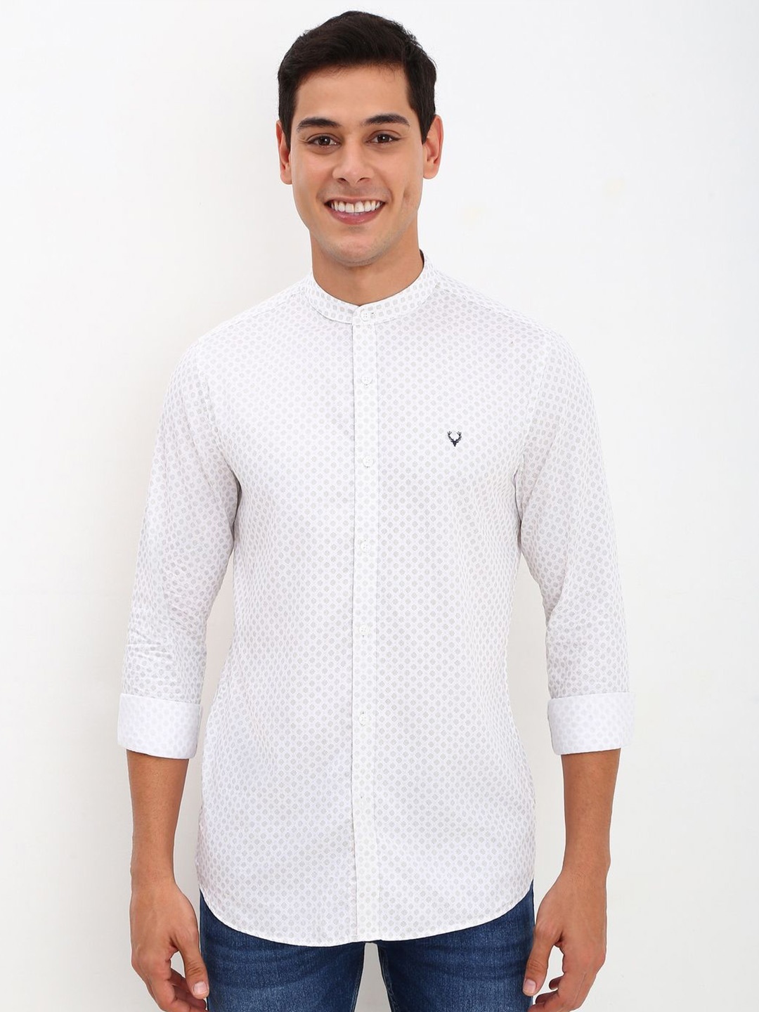 

Allen Solly Men Band Collar Solid Cotton Slim Fit Casual Shirt, White