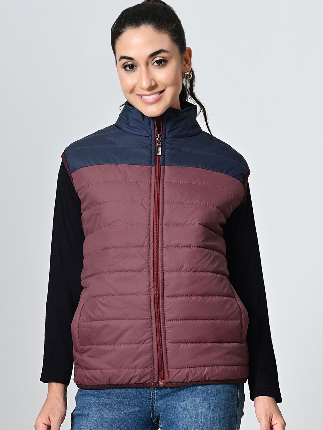 

BAESD Women Colourblocked Lightweight Quilted Jacket, Maroon